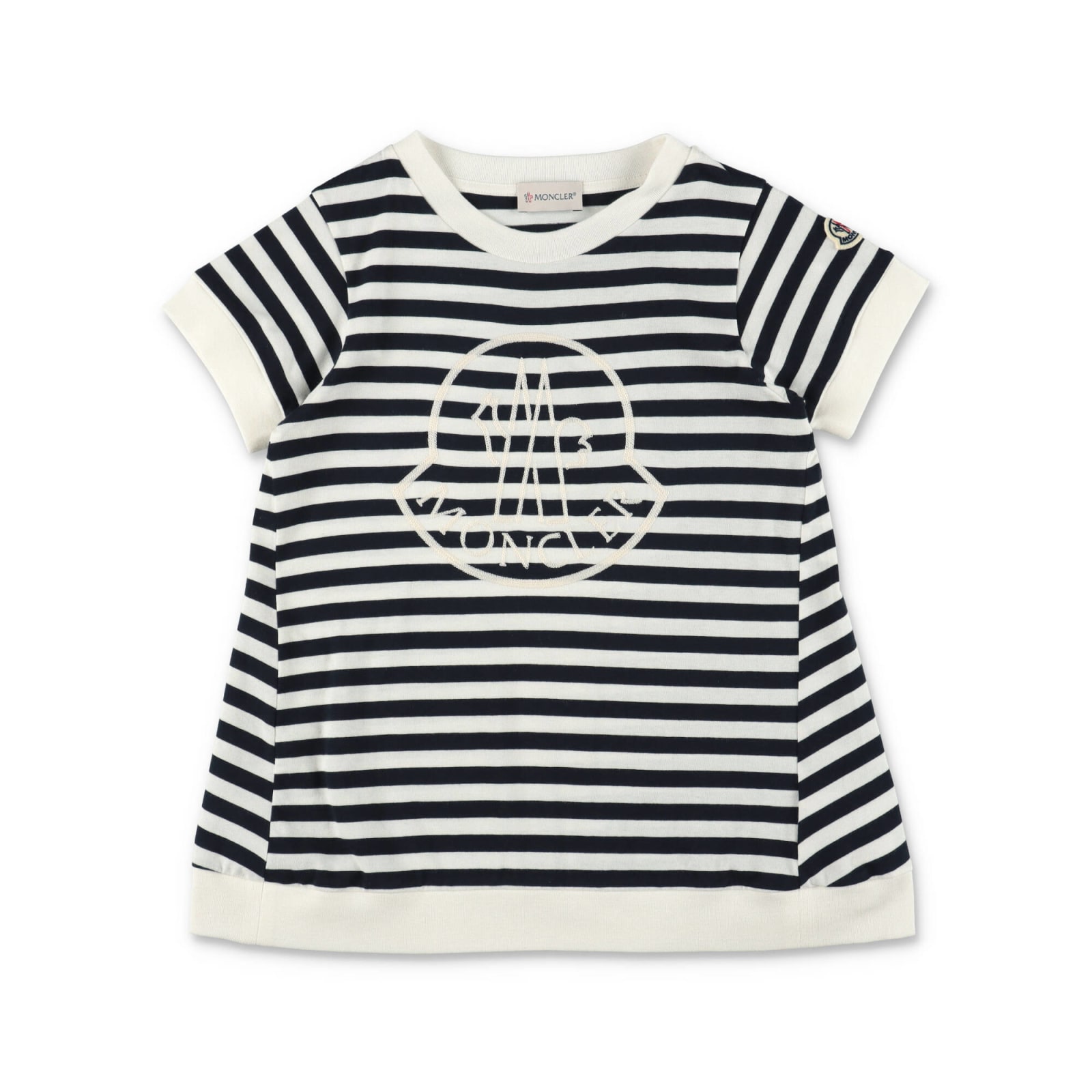 Moncler Kids'  T-shirt Blu E Bianca A Righe In Jersey Di Cotone Bambina