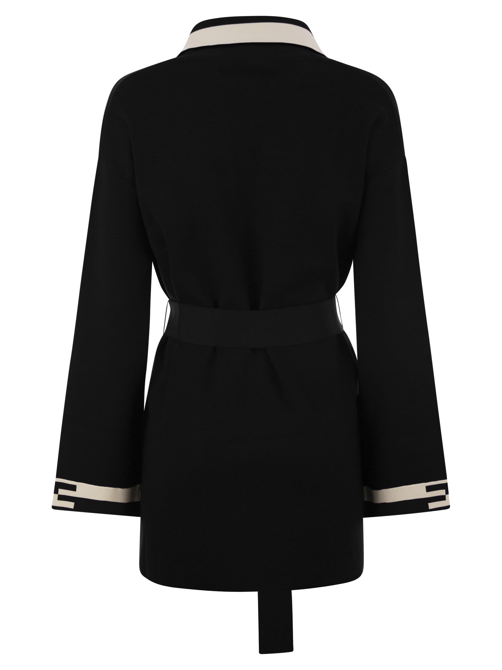 Shop Elisabetta Franchi Viscose Cardigan With Logo Bands In Nero / Burro