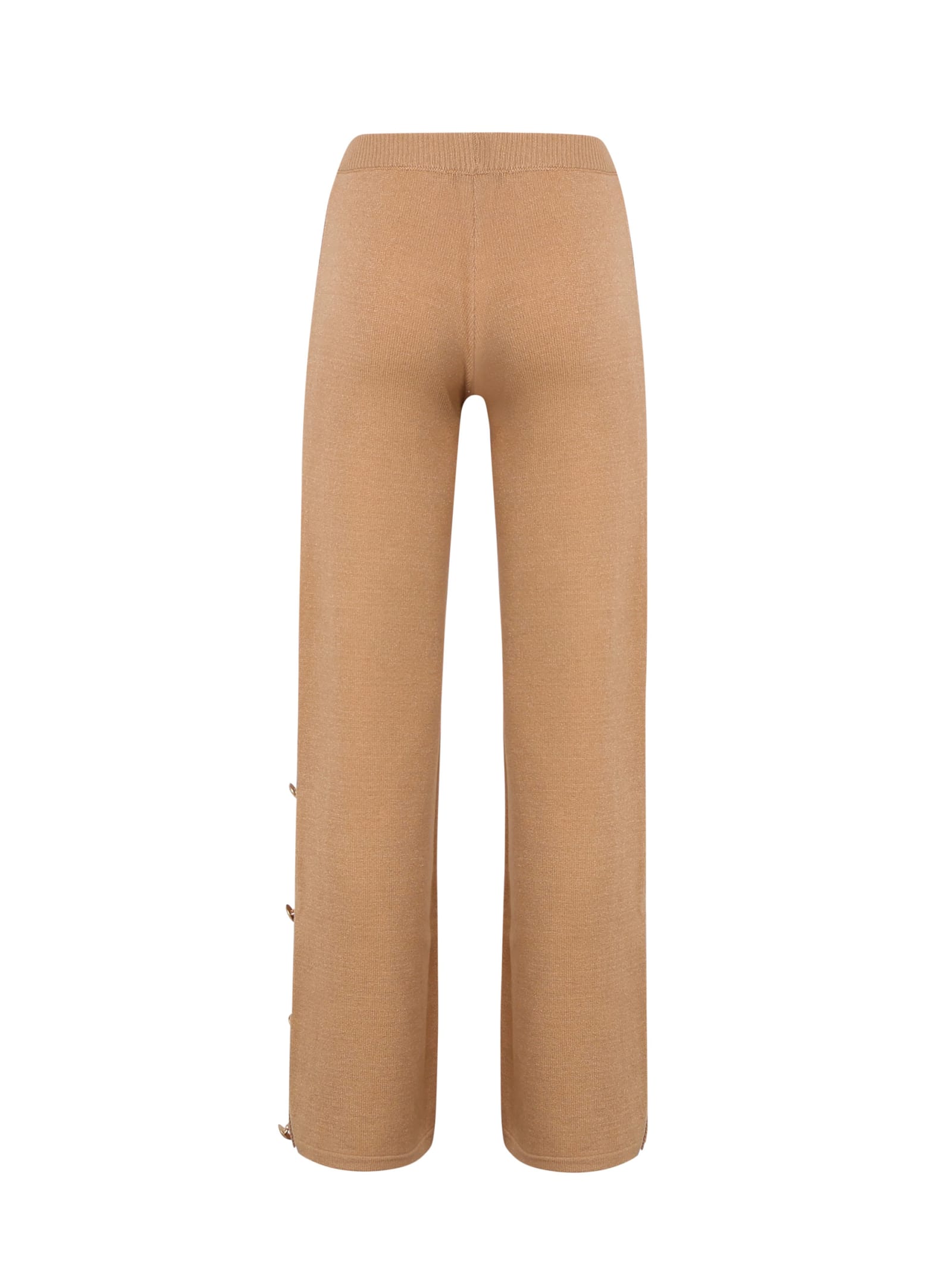 Shop Mariuccia Milano Knitted Trousers With Decorative Gold Buttons In Brown