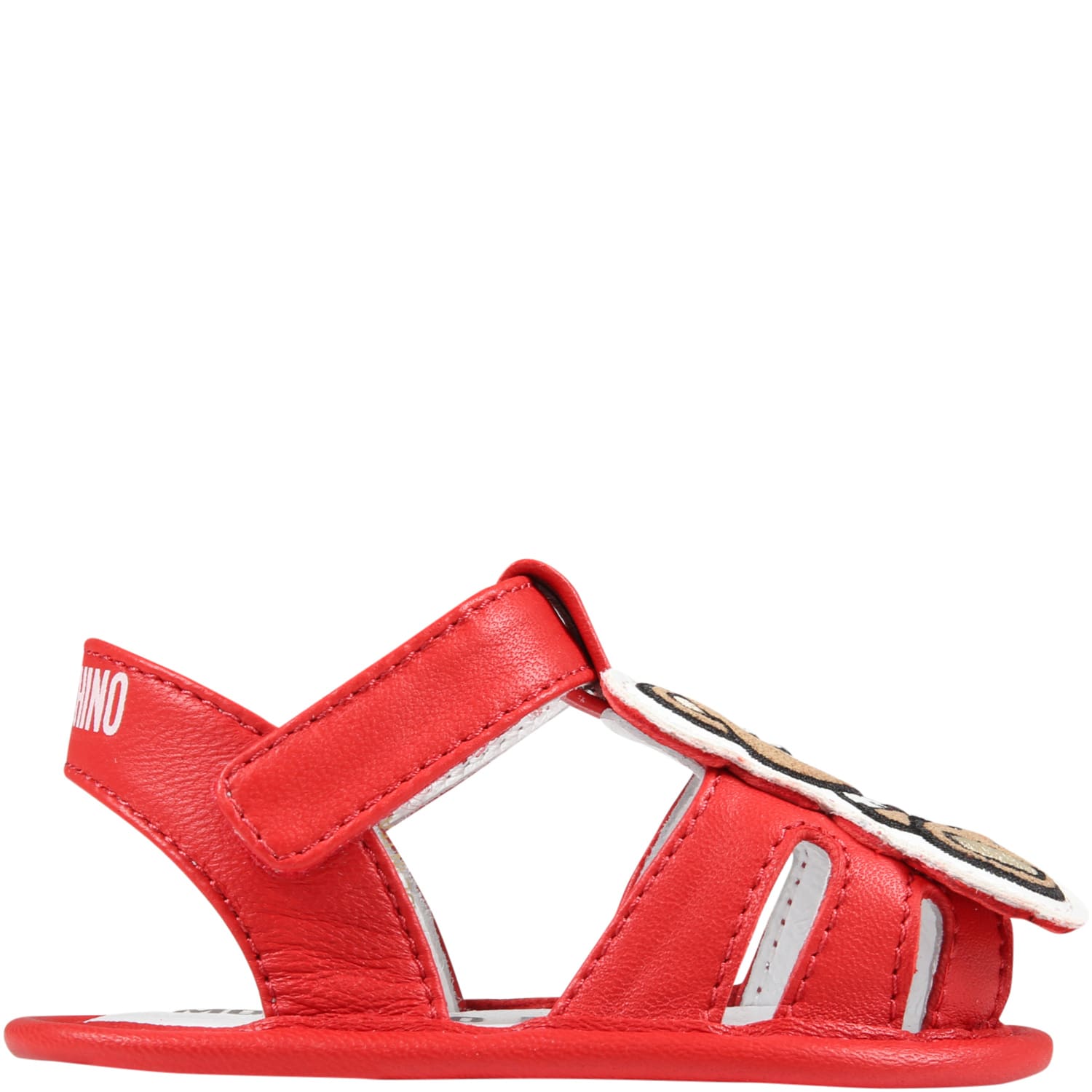 Moschino Red Sandals For Babykids With Teddy Bear And White Logo