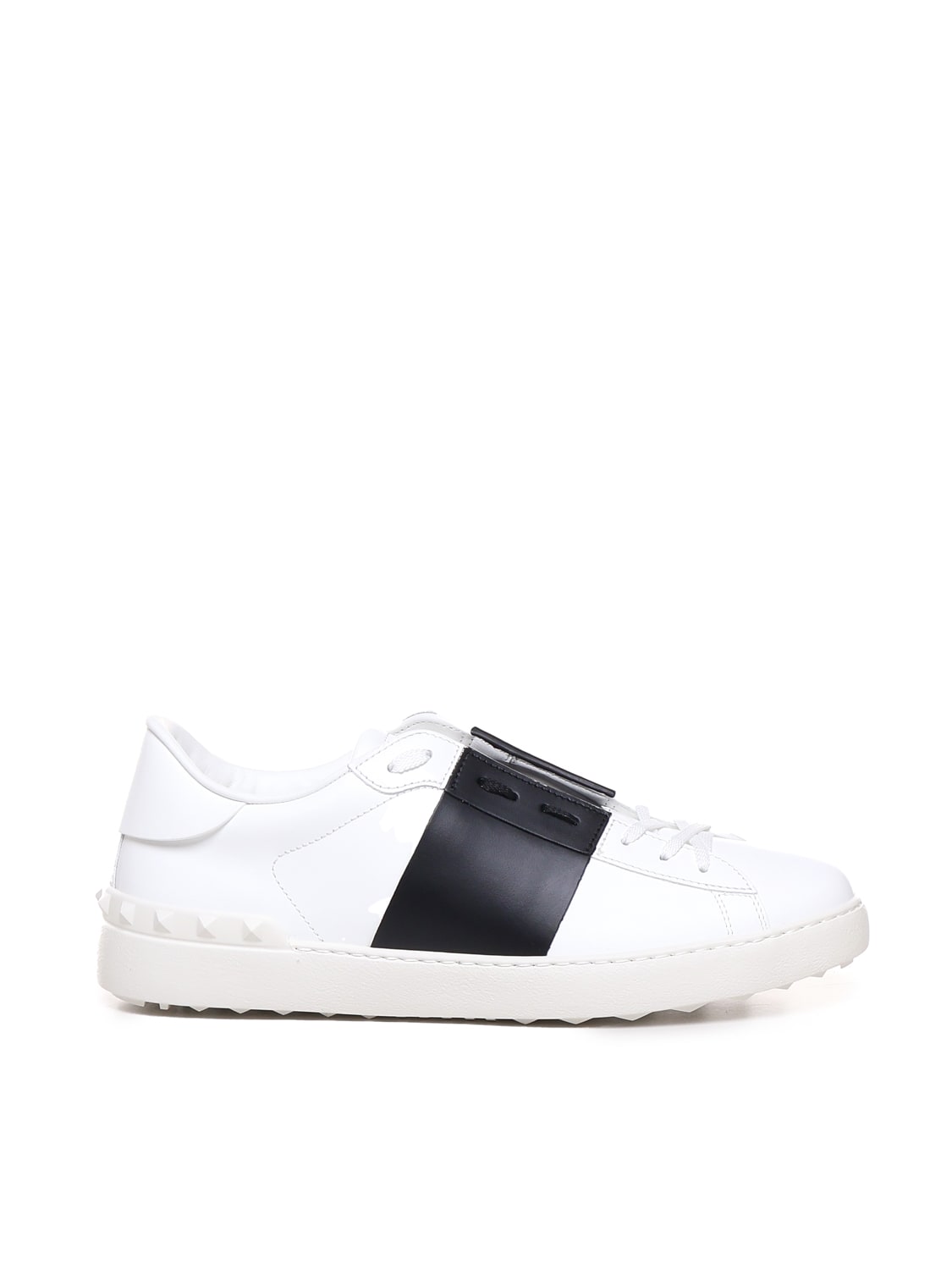 Shop Valentino Open Leather Sneakers In White