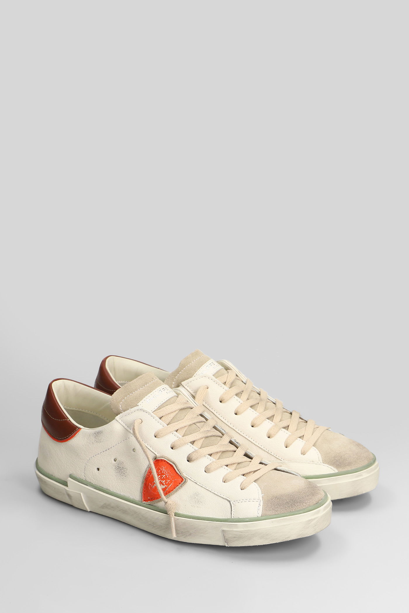 Philippe Model Prsx Low Sneakers In White Suede And Leather In White