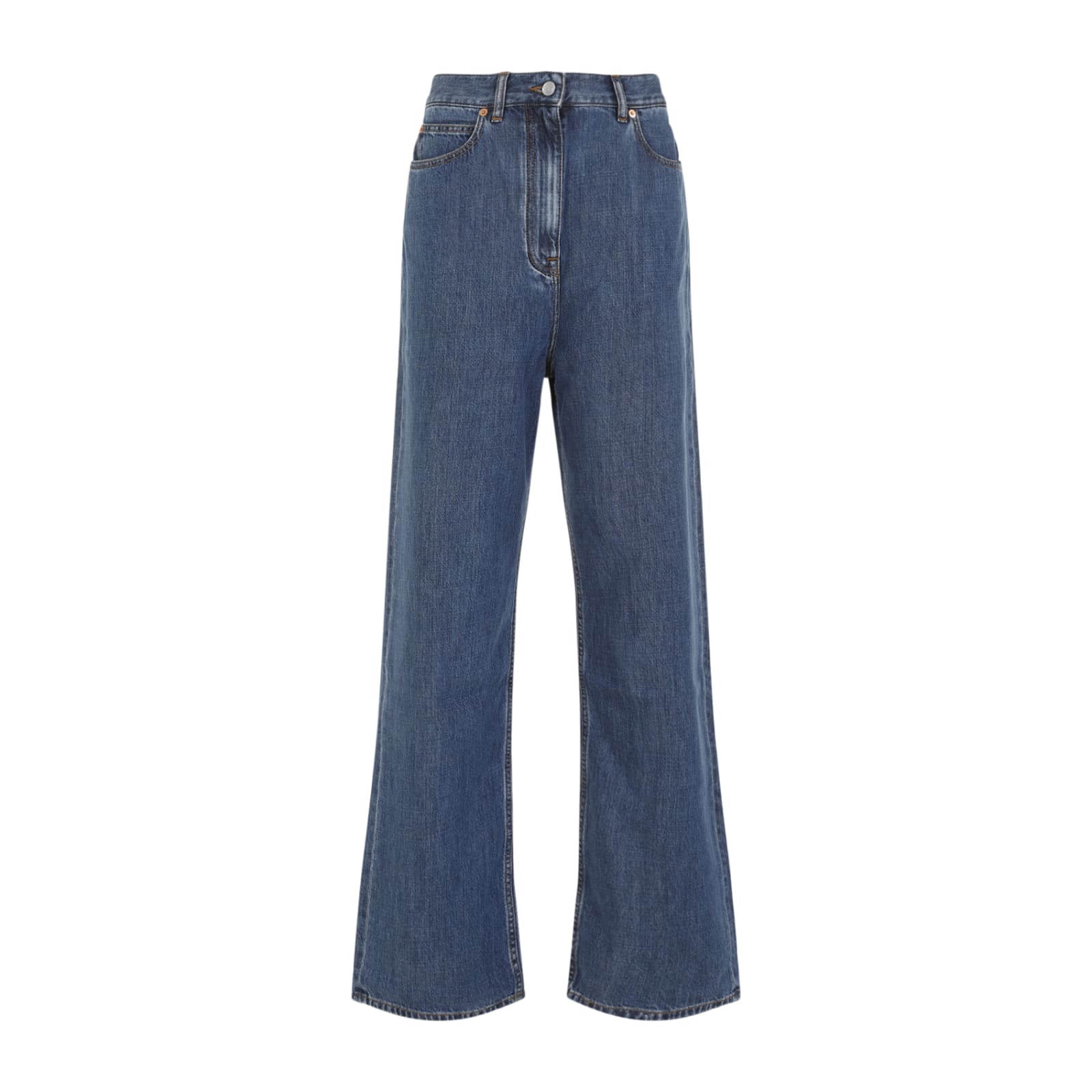 Shop Valentino Denim Pants In Medium Blu