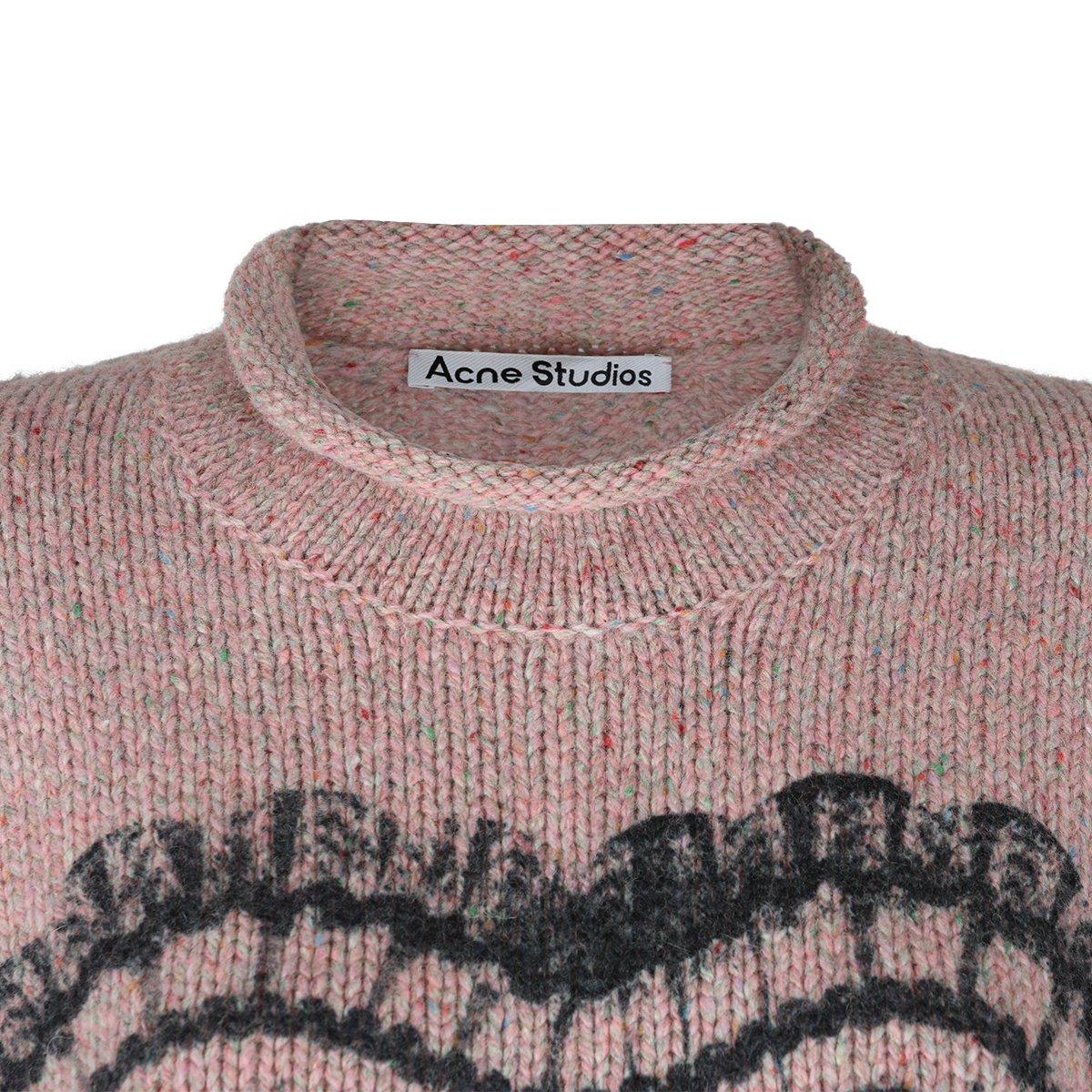 Shop Acne Studios Heart Printed Drop Shoulder Jumper In Faded Pink