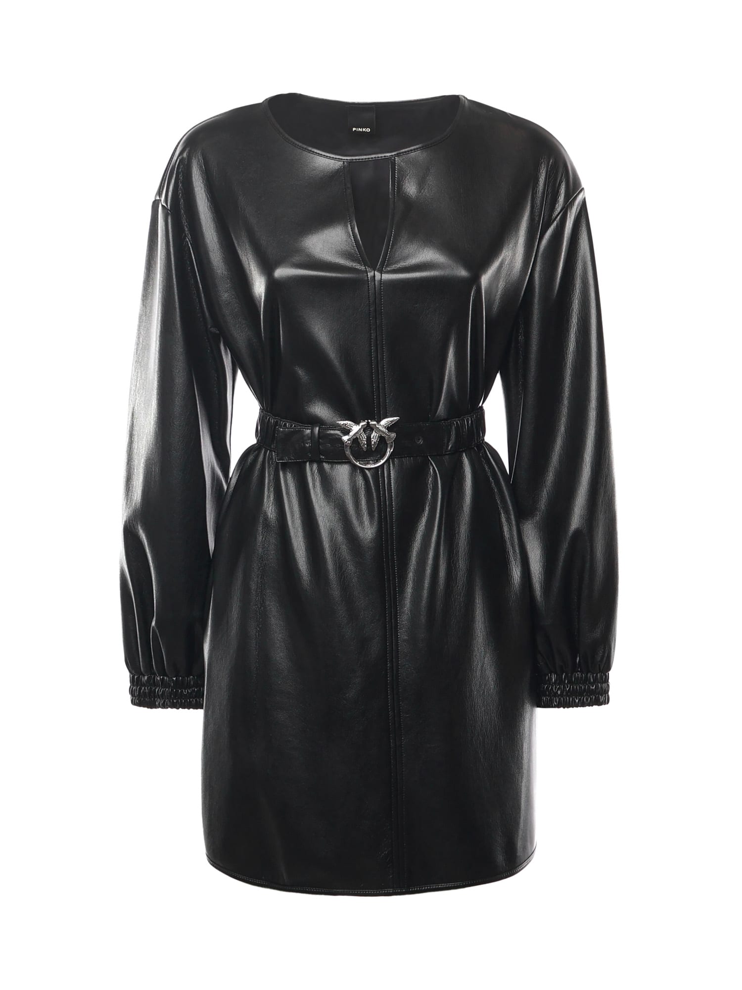 Pinko Short Faux Leather Dress In Brown
