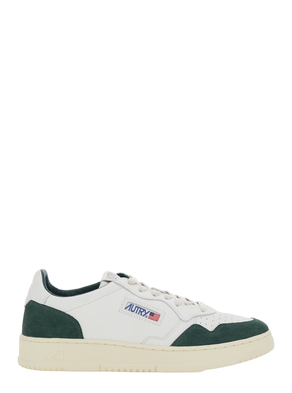 Autry Medalist Low White Leather And Suede Bottle Sneakers In Green