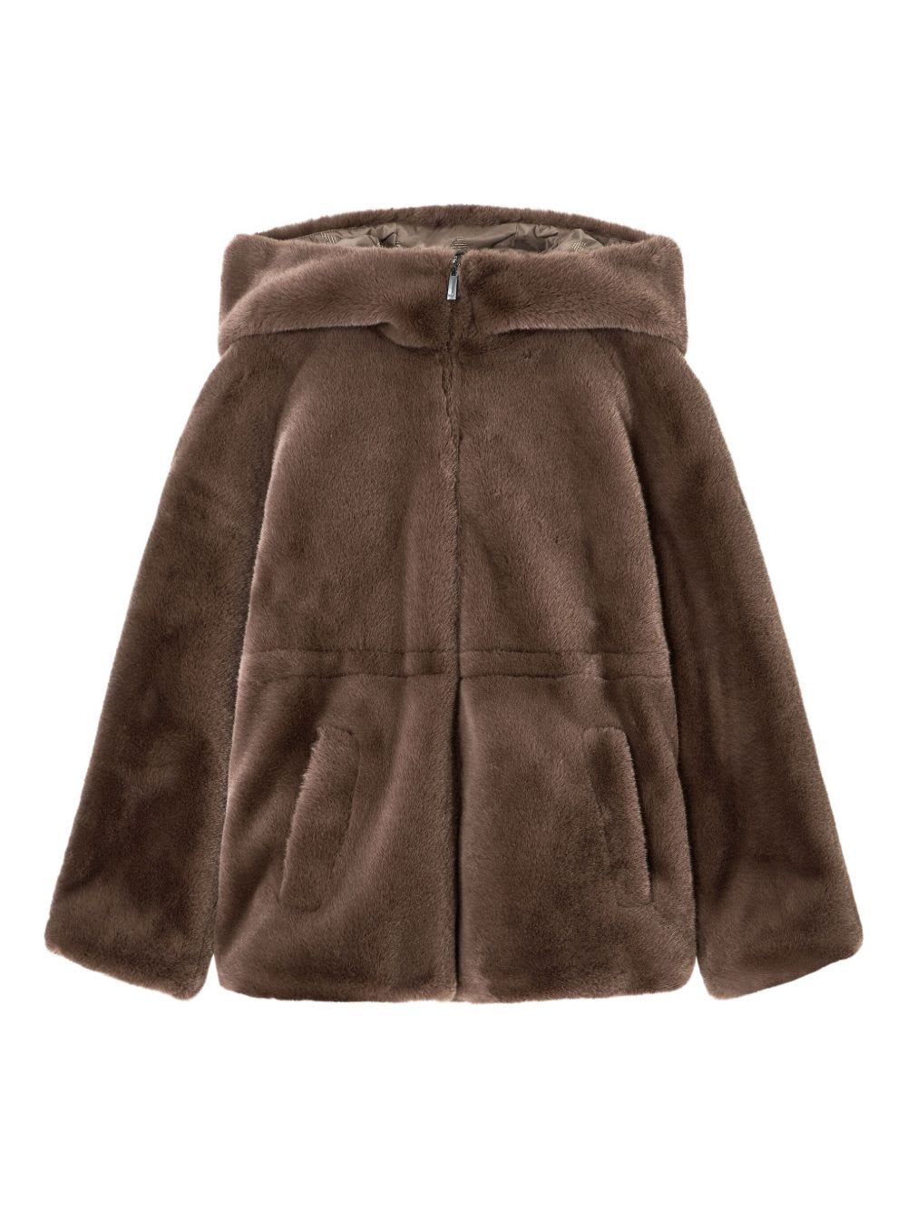 Emporio Armani Dove Grey Artificial Fur Coats In Brown