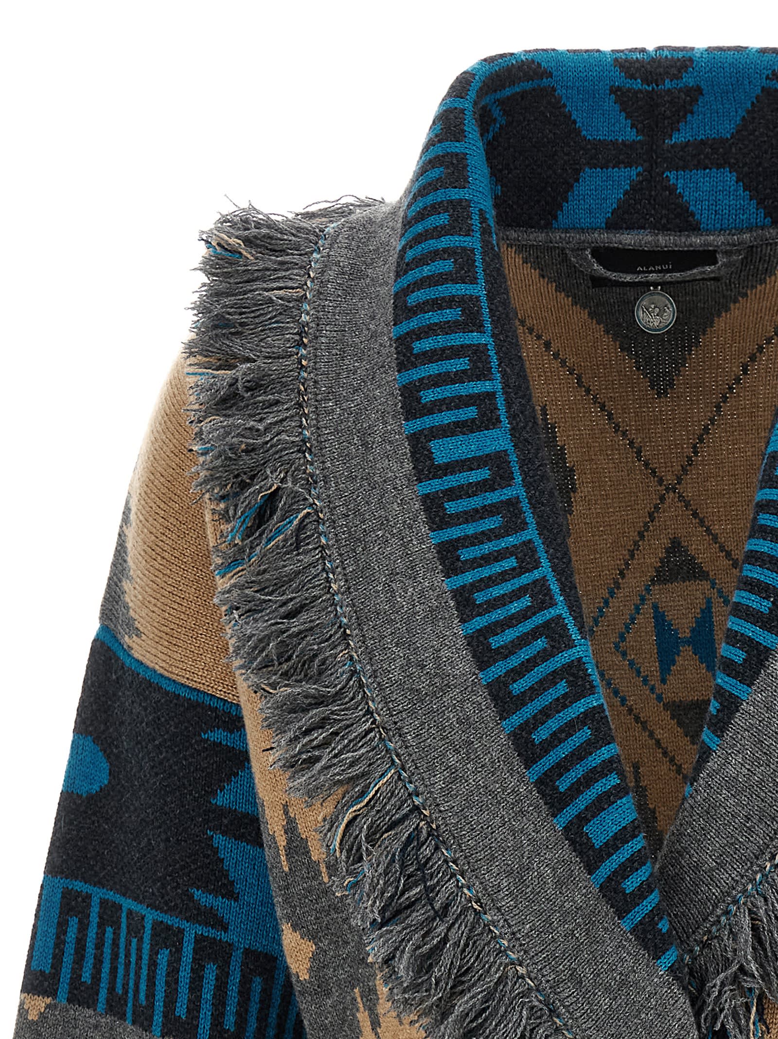 Alanui Shawl Collar Knit Cardigan With Fringe In Multi
