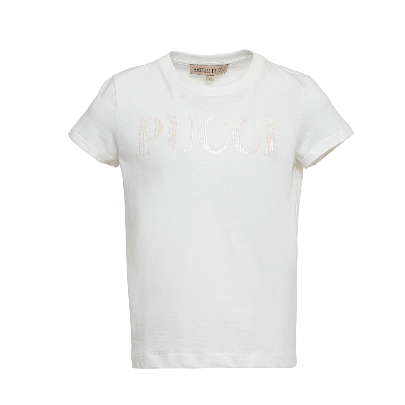 Emilio Pucci Kids White T-shirt With Iridescent Logo