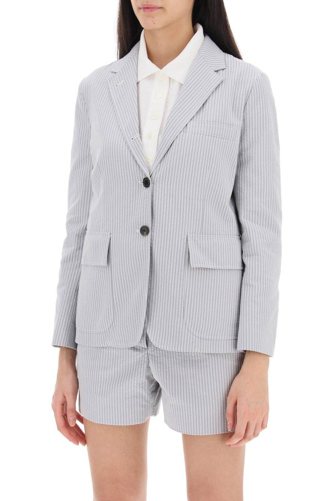 Thom Browne Thom E Women's Seersucker Single-breasted Jacket In Lt Grey