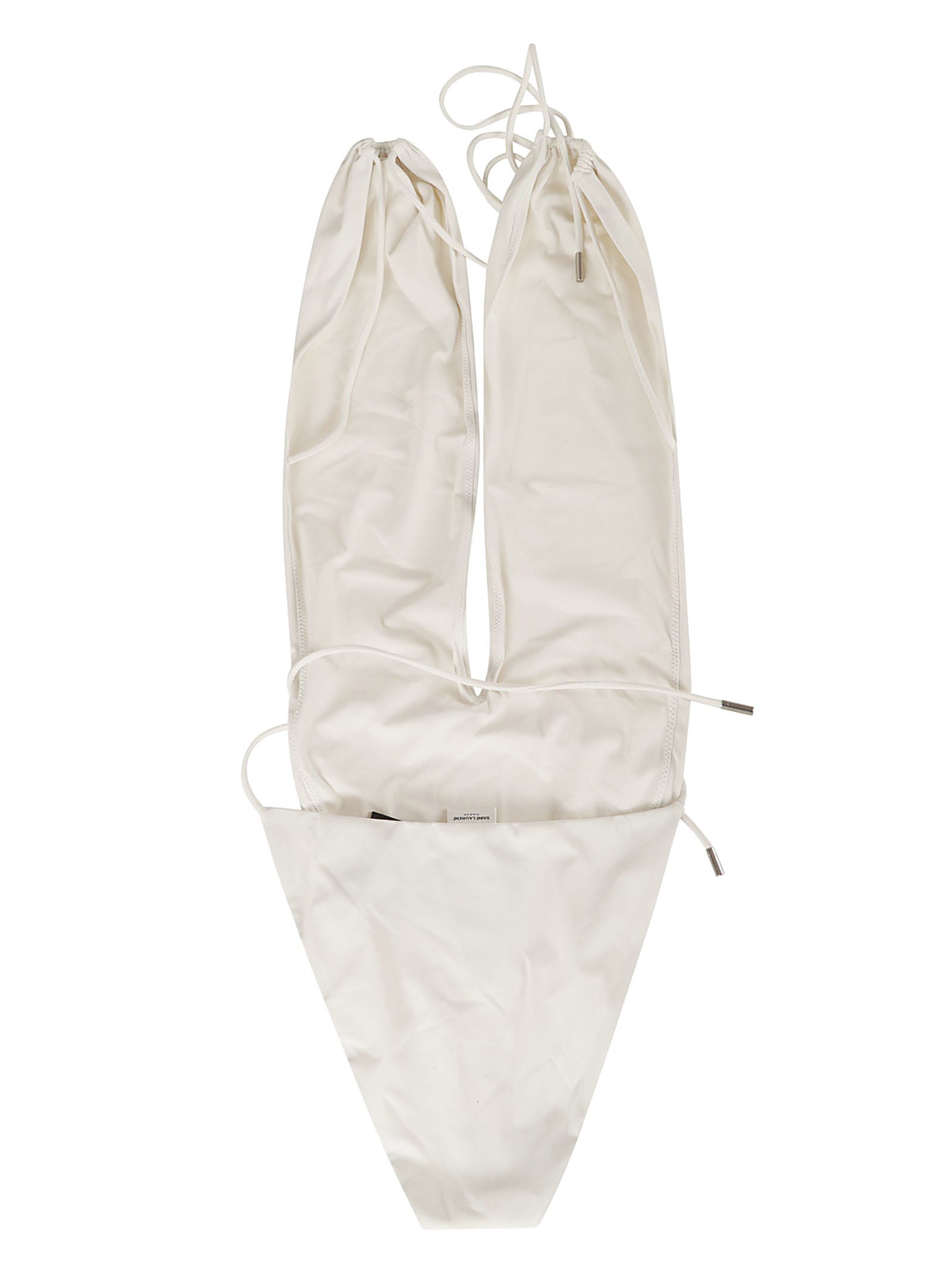 Shop Saint Laurent Maillot V-halter Swimsuit In White/cream