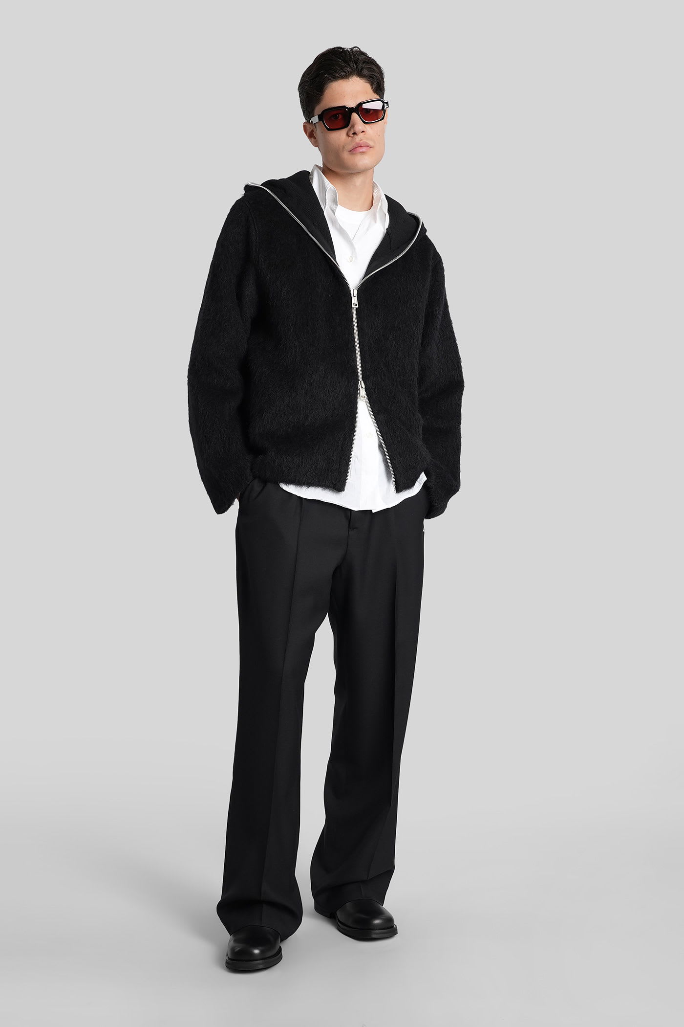 Our Legacy Textured Full Zip Hood Sweatshirt With Cozy Hood In Black