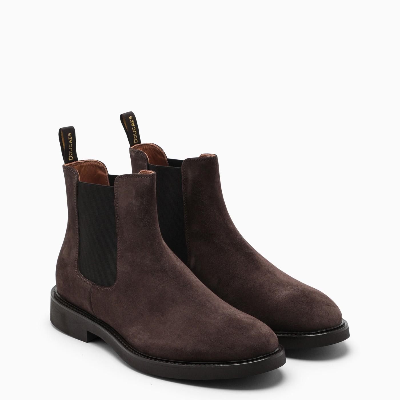 Shop Doucal's Deep Brown Suede Chelsea Boots In Marrone