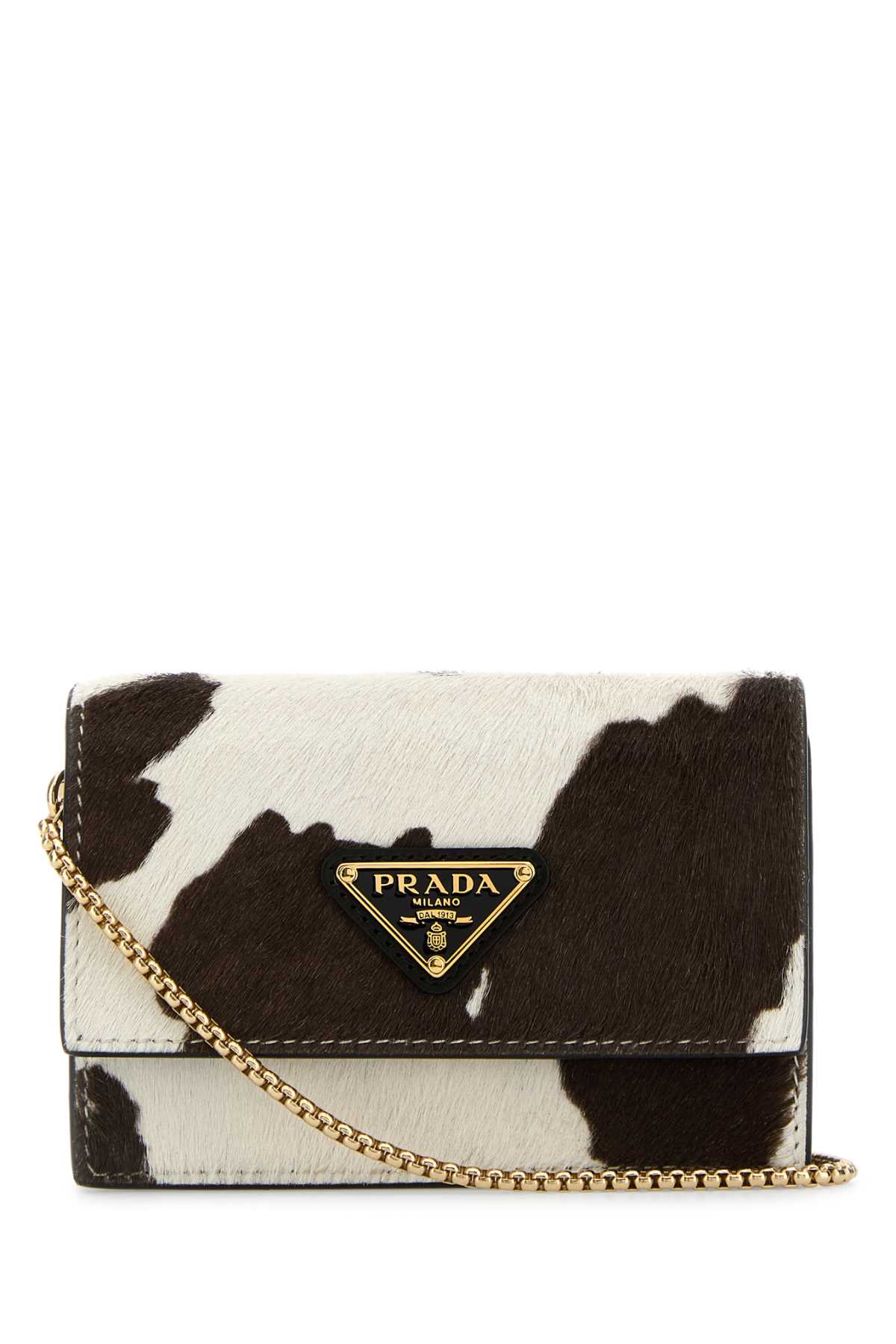 Prada Printed Leather Card Holder With Shoulder Strap In Brown