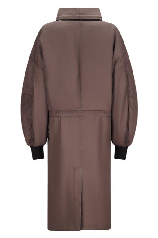 Attico Long Coat With High Collar And Drawstring Waist In Brown
