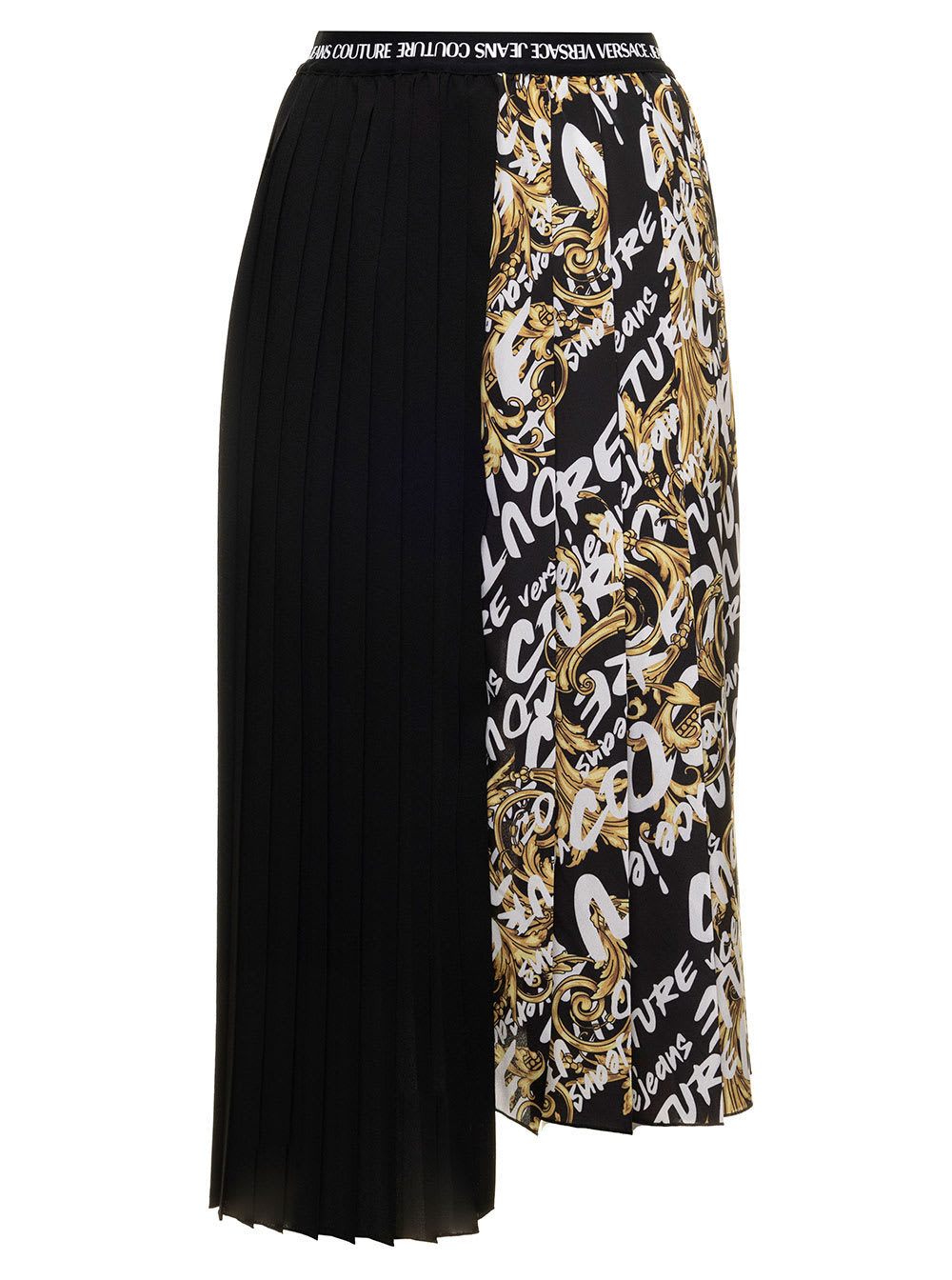 Asymmetric Black And White Midi Skirt In Crepe Versace Jeans Couture Woman
