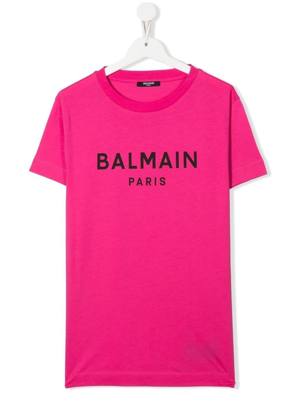 Balmain Kids Fuchsia T-shirt With Black Logo Print