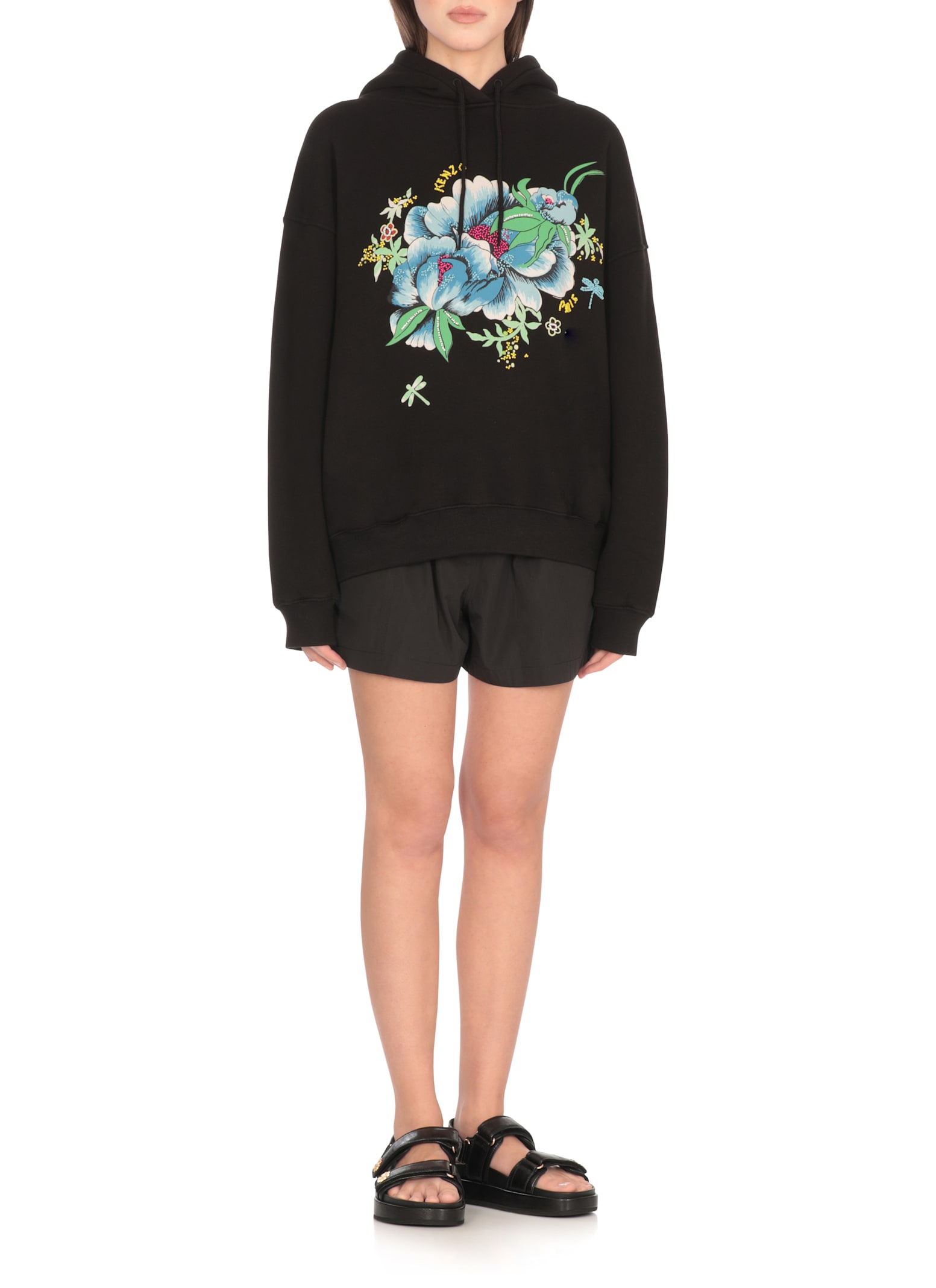 Kenzo Long-sleeved Hooded Hoodie In Black