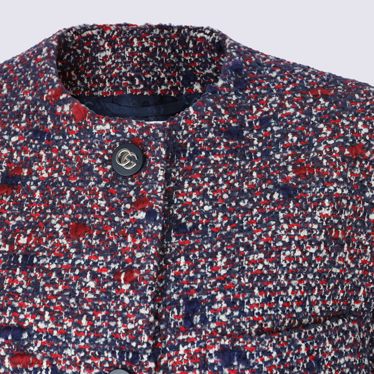 Gucci Womens Blue Red Mc Boucle-texture Round-neck Wool-blend Jacket In Purple