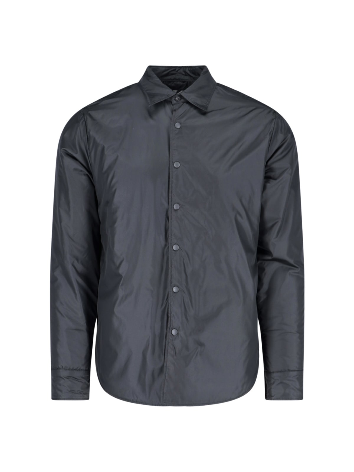 Aspesi Round Hem Nylon Taffeta Water-repellent Shirt In Black