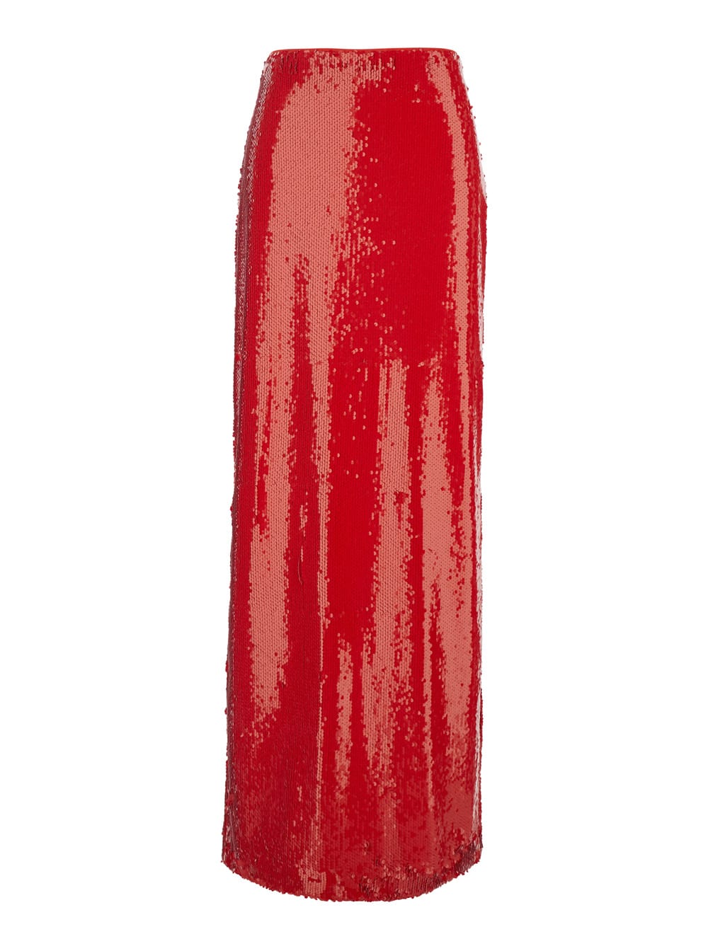 Msgm Red Sequin Skirt With Rear Single Slit In Red