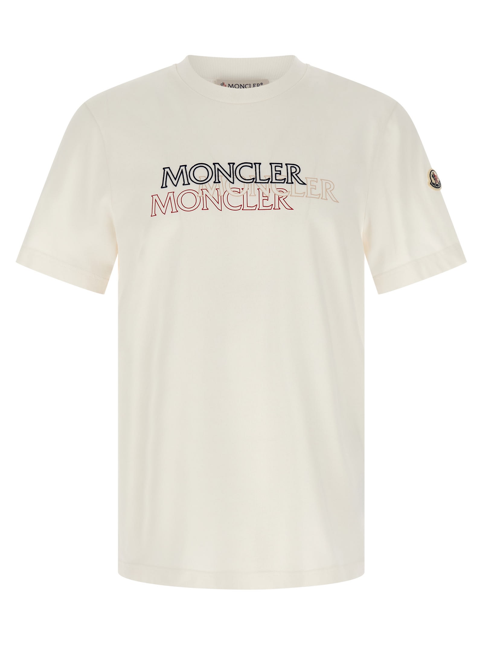 Moncler Mens Natural Logo-print Crewneck Cotton T-shirt In White