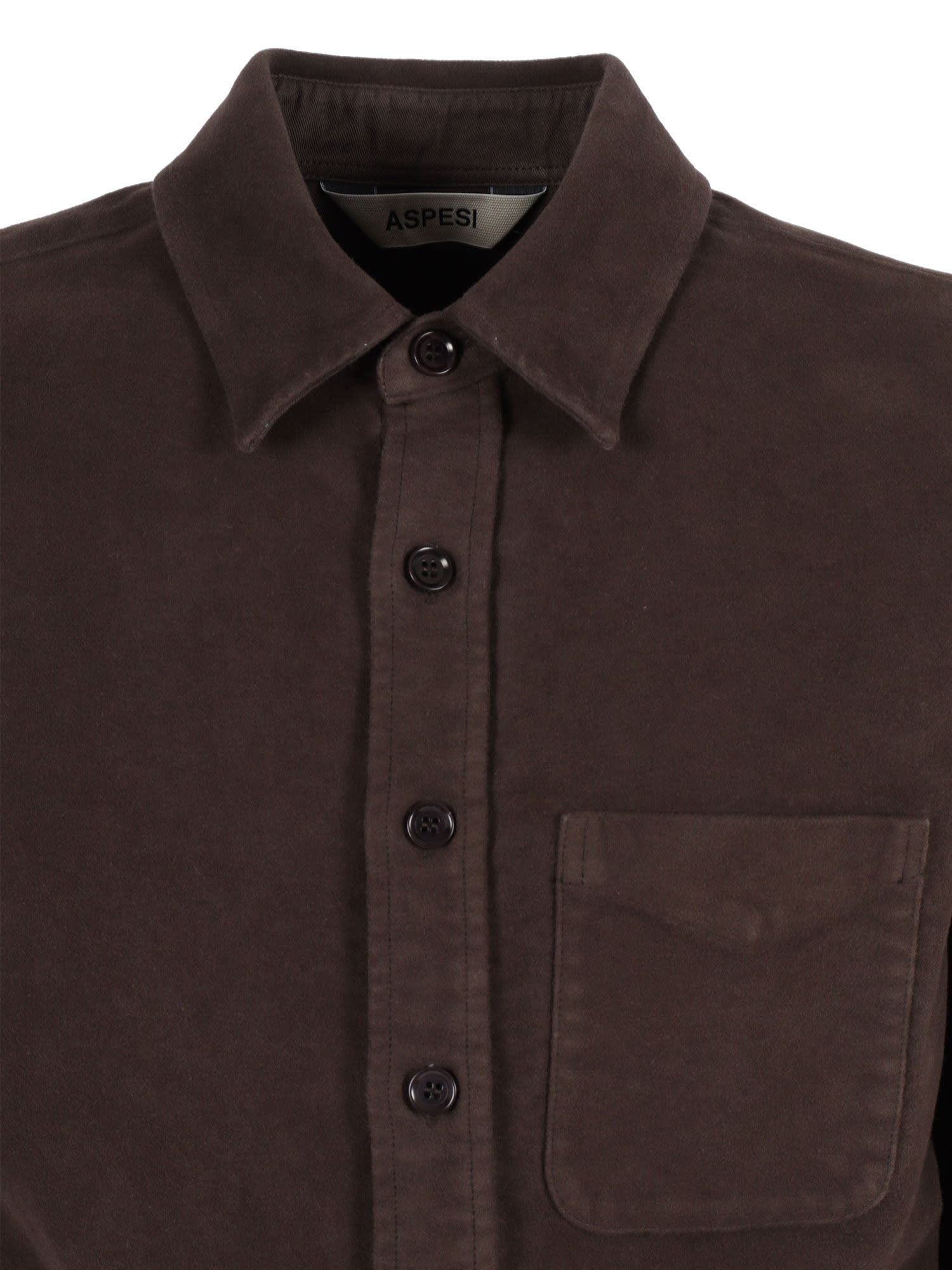 Aspesi Pointed Collar Button-up Shirt With Single Chest Pocket In Brown