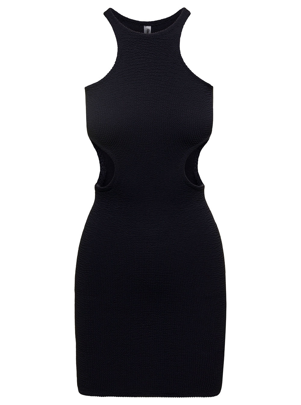 Shop Reina Olga Ele Mini Black Sleeveless Dress With Cut-out In Stretch Polyamide Woman