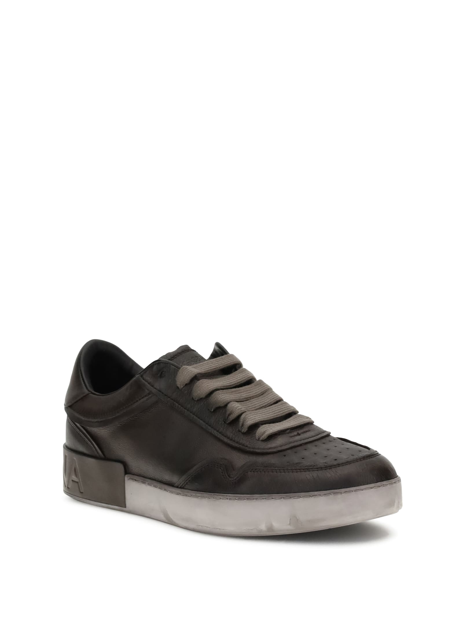 Dolce & Gabbana Brown Leather Vit Beck Sneakers In Black