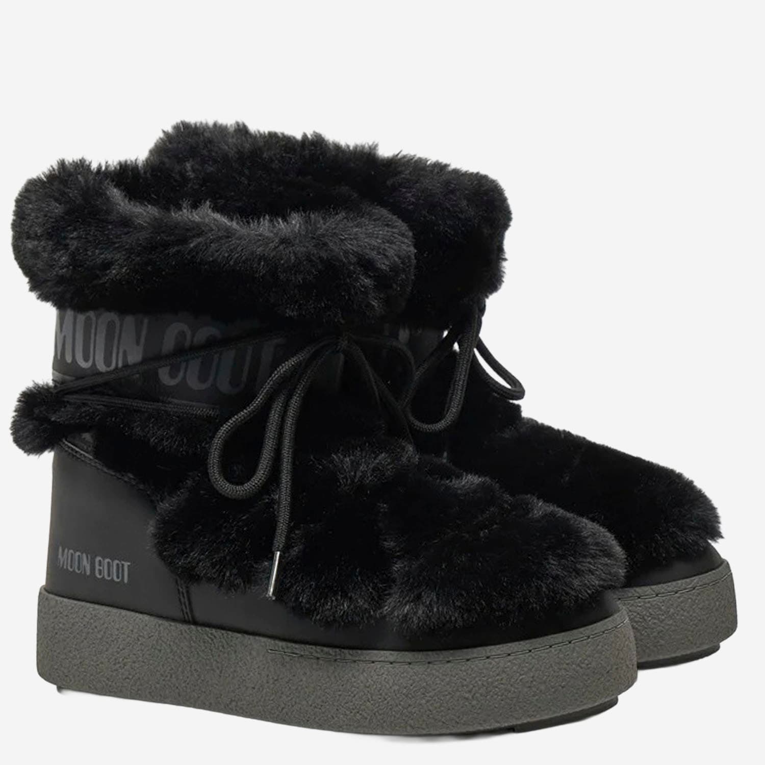 Moon Boot Iconic Faux Fur Ankle Boots With Lace-up Detail In Black