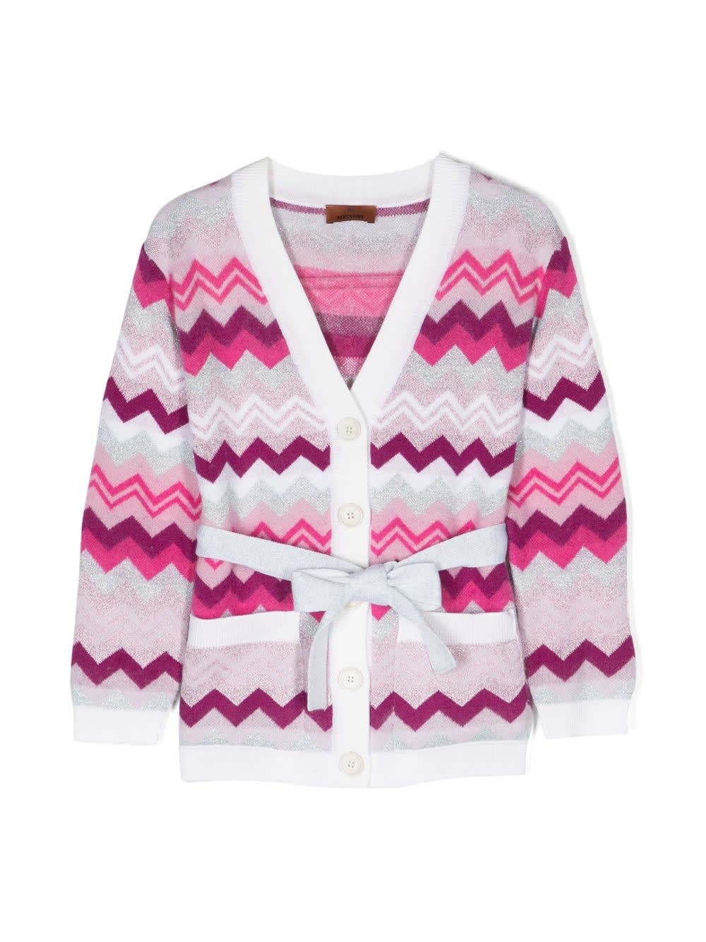 Missoni Zig Zag Wool Jacquard Knit Cardigan In Rosa