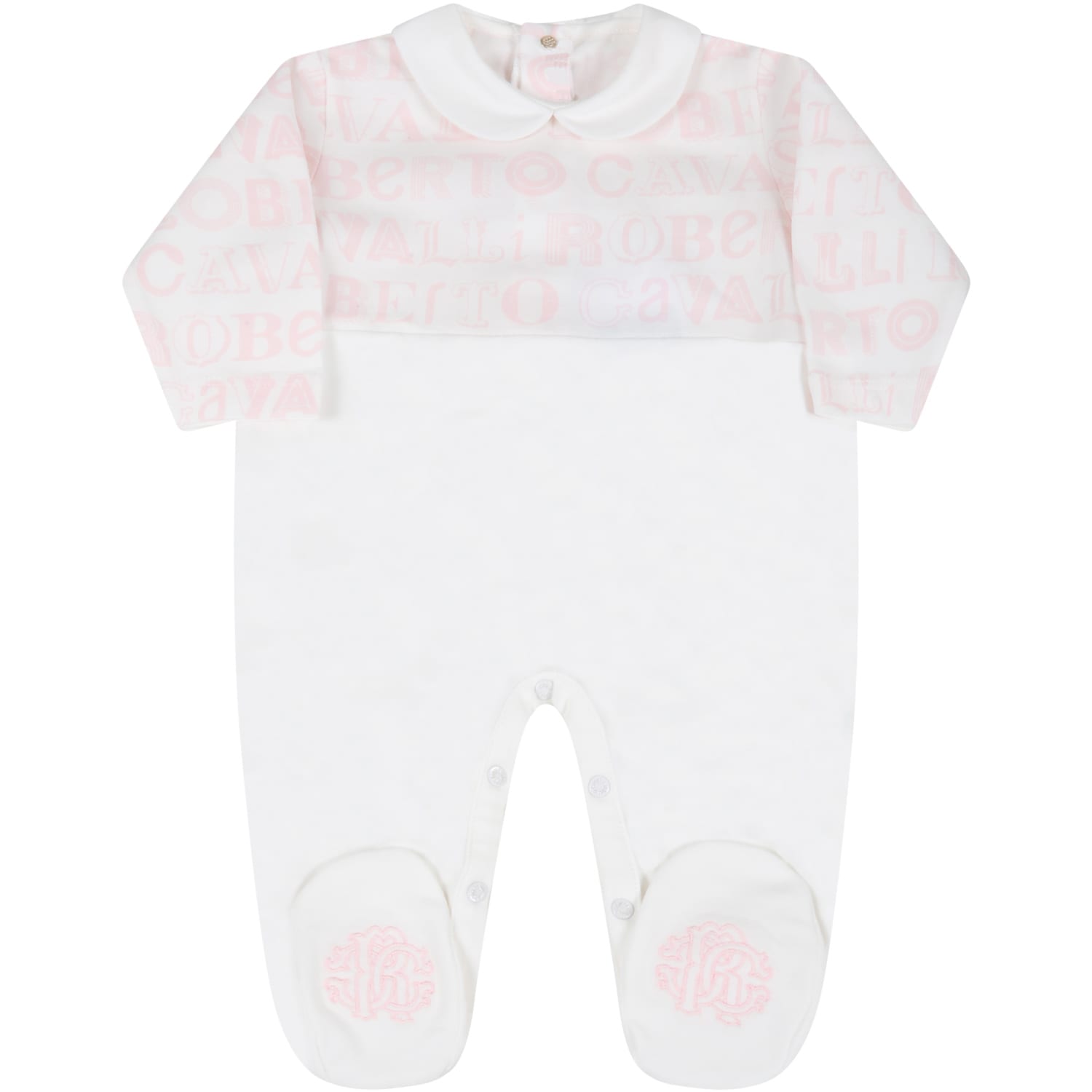 Roberto Cavalli White Suit For Baby Girl With Logos