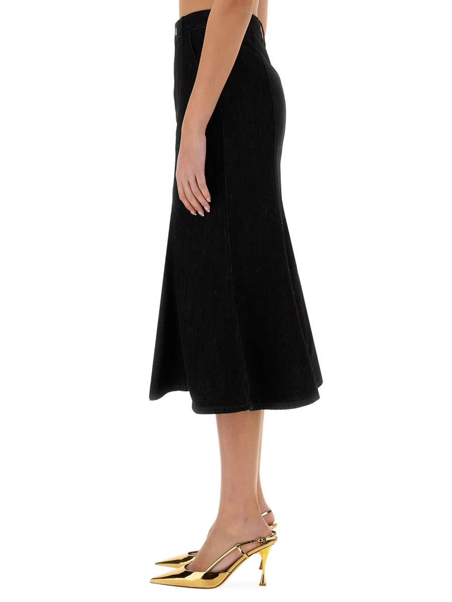Self-portrait Denim Flared Midi Skirt In Black
