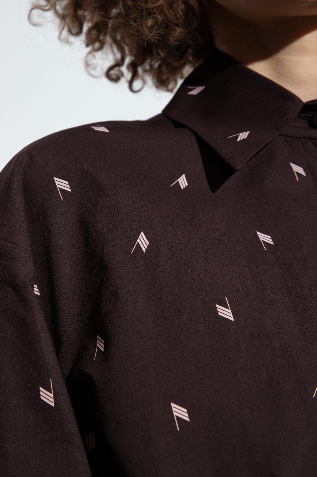 Shop Attico Monogram Asymmetric Drawstring Hem Shirt Dress In Brown/pink