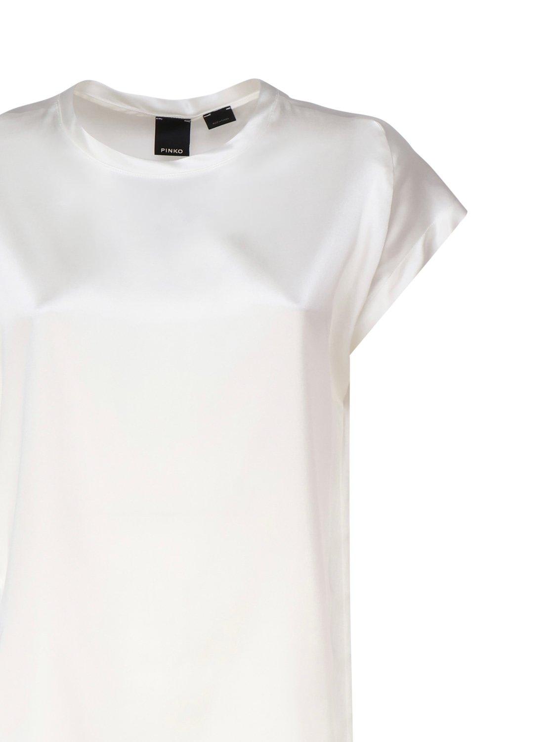 Shop Pinko Crewneck Short-sleeved Leather T-shirt  In White