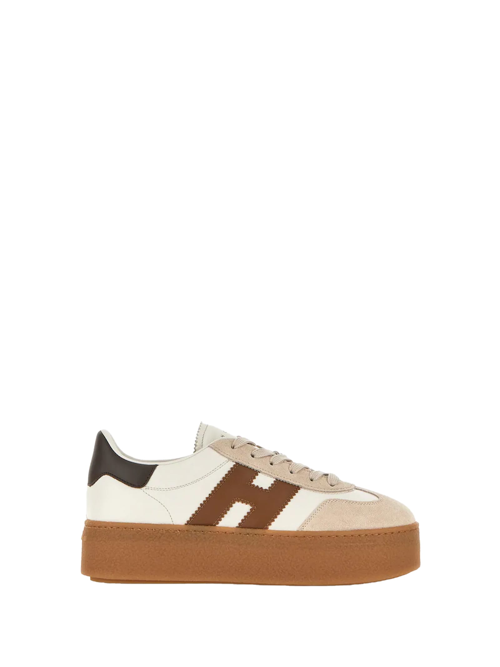 Hogan H681 Leather And Suede Platform Sneakers In Neutral