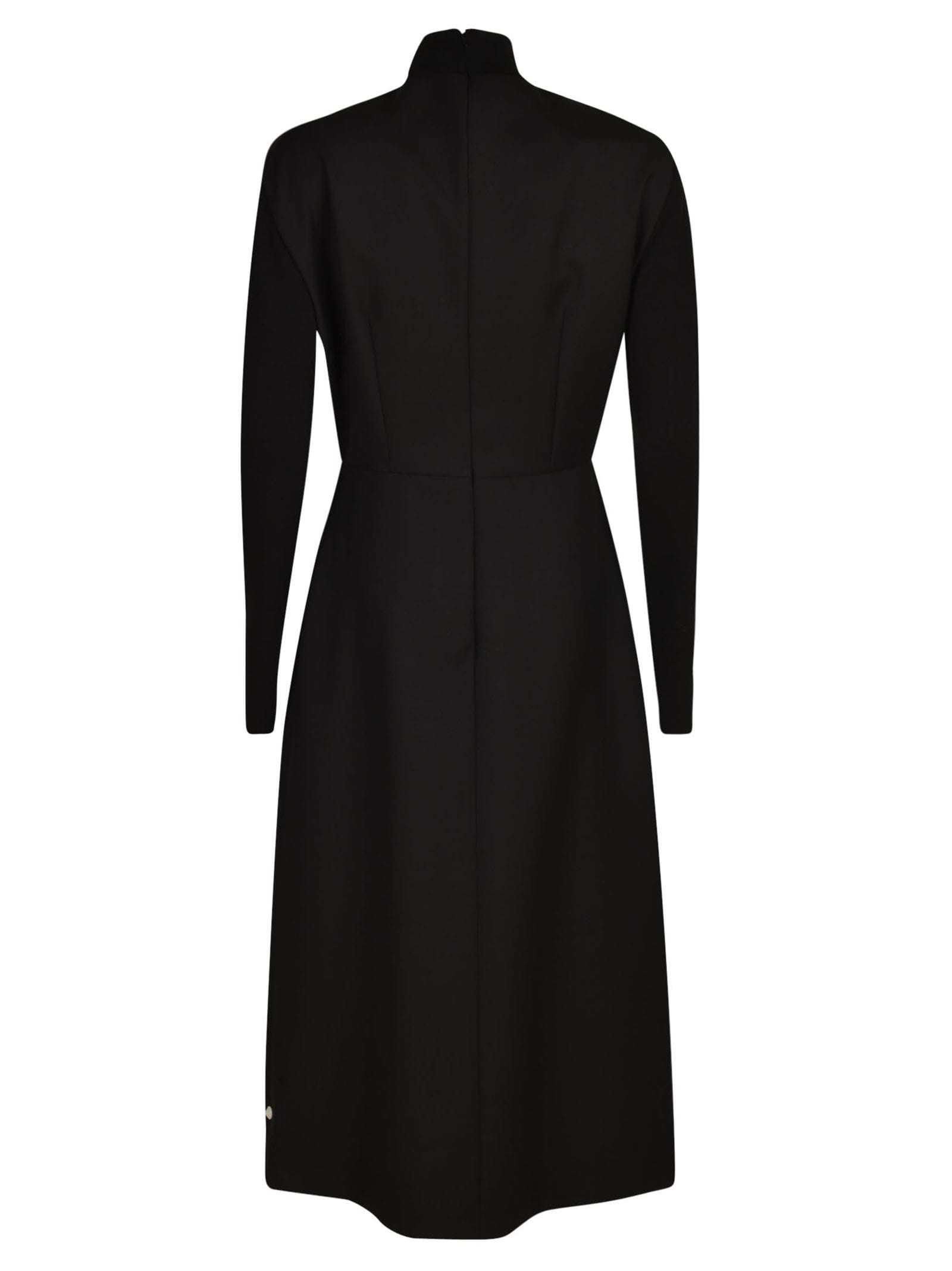 Shop Prada Neck Plaque Logo Dress In Black