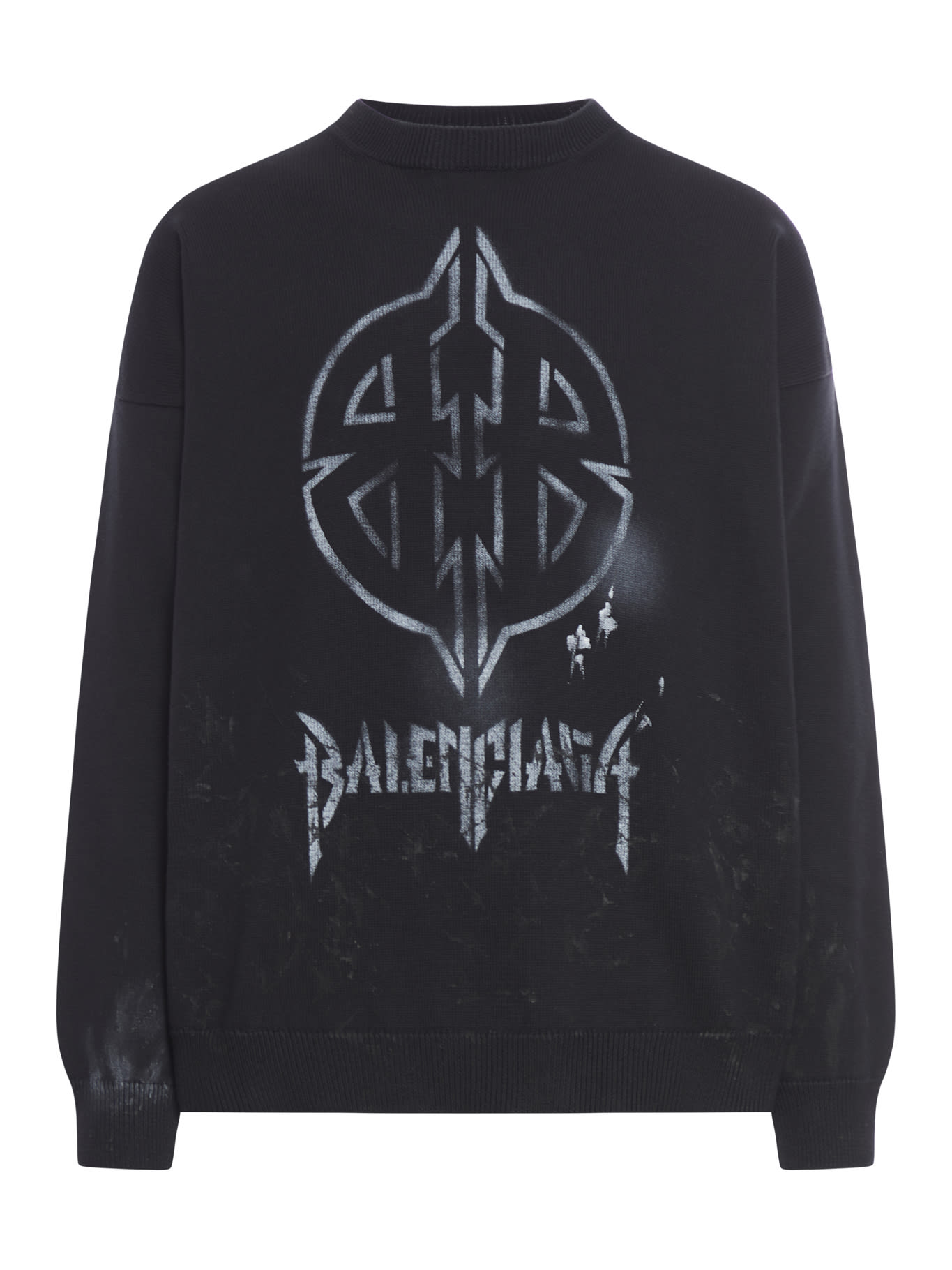 Shop Balenciaga Crewneck Sweater Coton Metal Print Stencil Knit In Black White