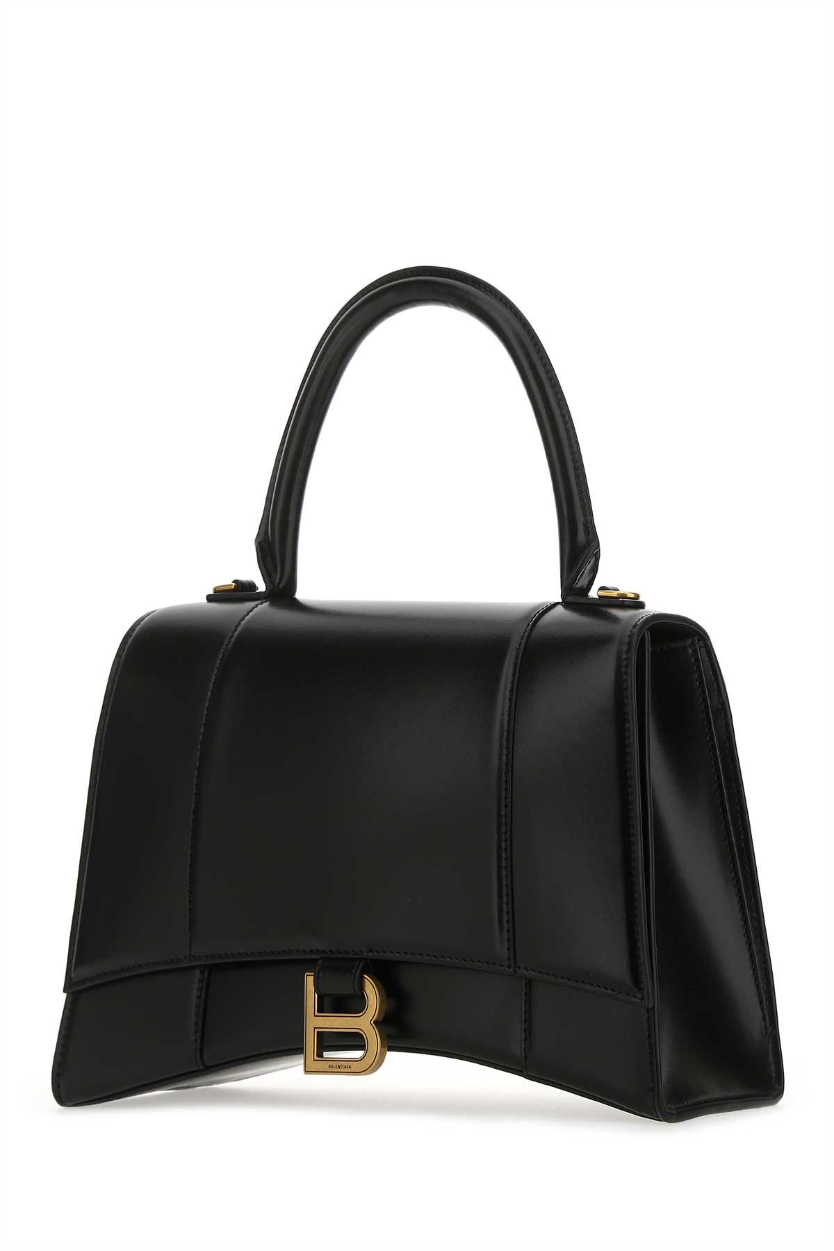 Shop Balenciaga Black Leather Medium Hourglass Handbag In 1000