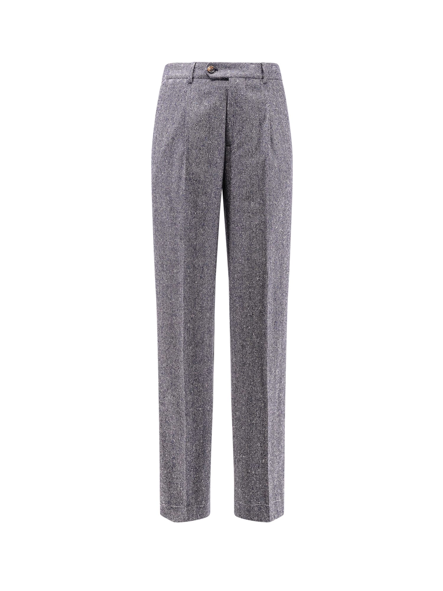 Brunello Cucinelli Men Herringbone Wool And Cashmere Trousers In Blue