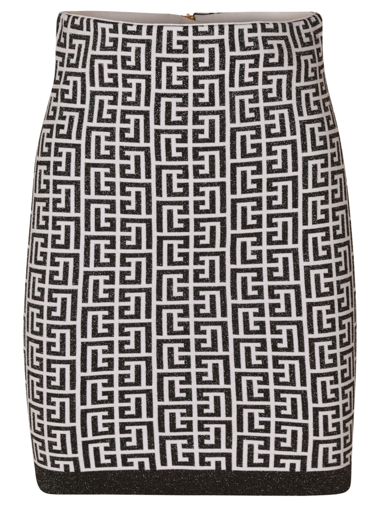 Balmain Rear Zip All-over Logo Short Skirt