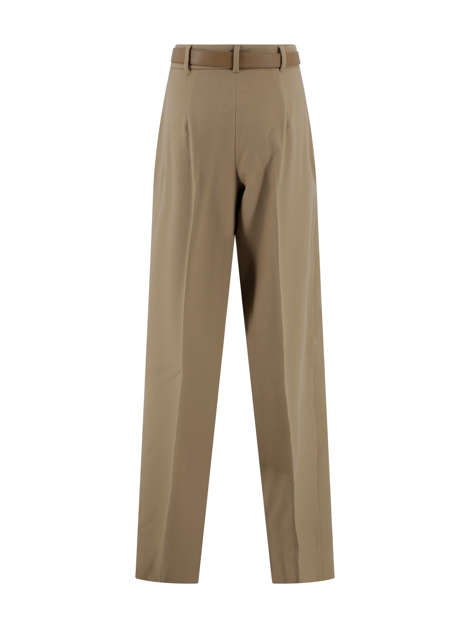 Max Mara Flowing Trousers In Pure Wool In Brown