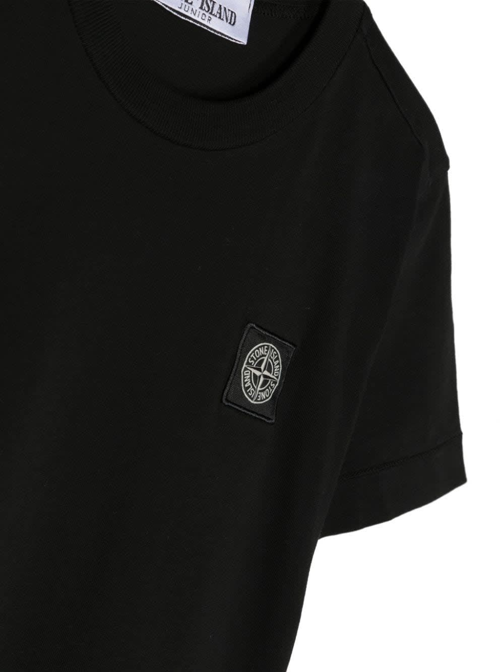 Shop Stone Island Junior Black T-shirt With Logo Patch