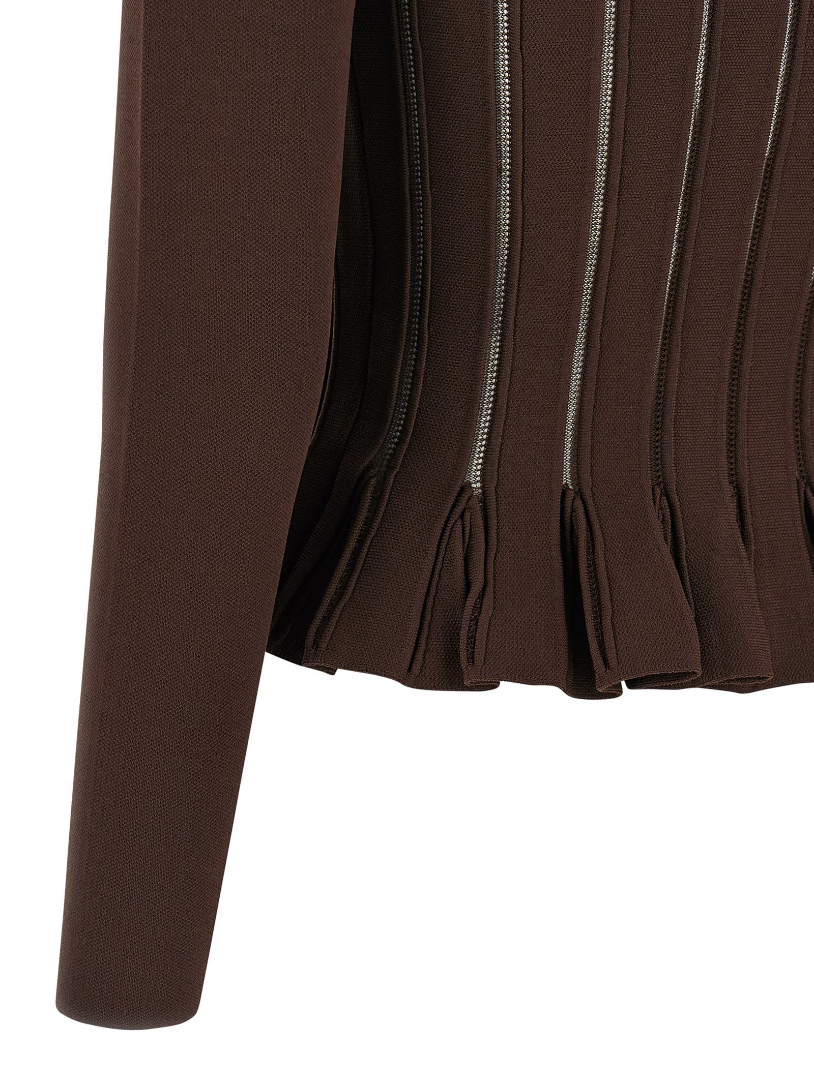 Elisabetta Franchi Textured Ribbed Fitted Cardigan With Peplum Hem In Brown