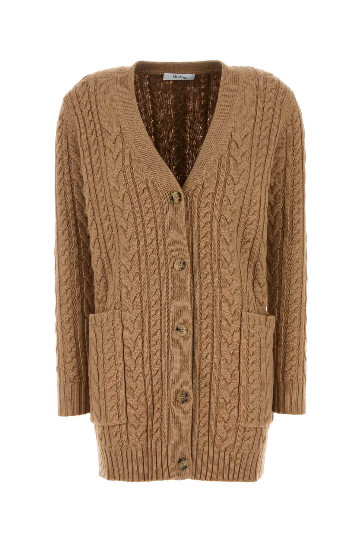 Shop Max Mara Camel Wool Blend Calotta Cardigan In Cammello