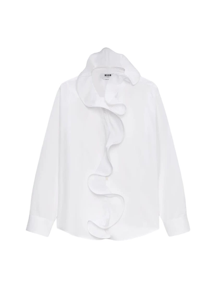 Msgm Shirt With Ruffle Detail In White