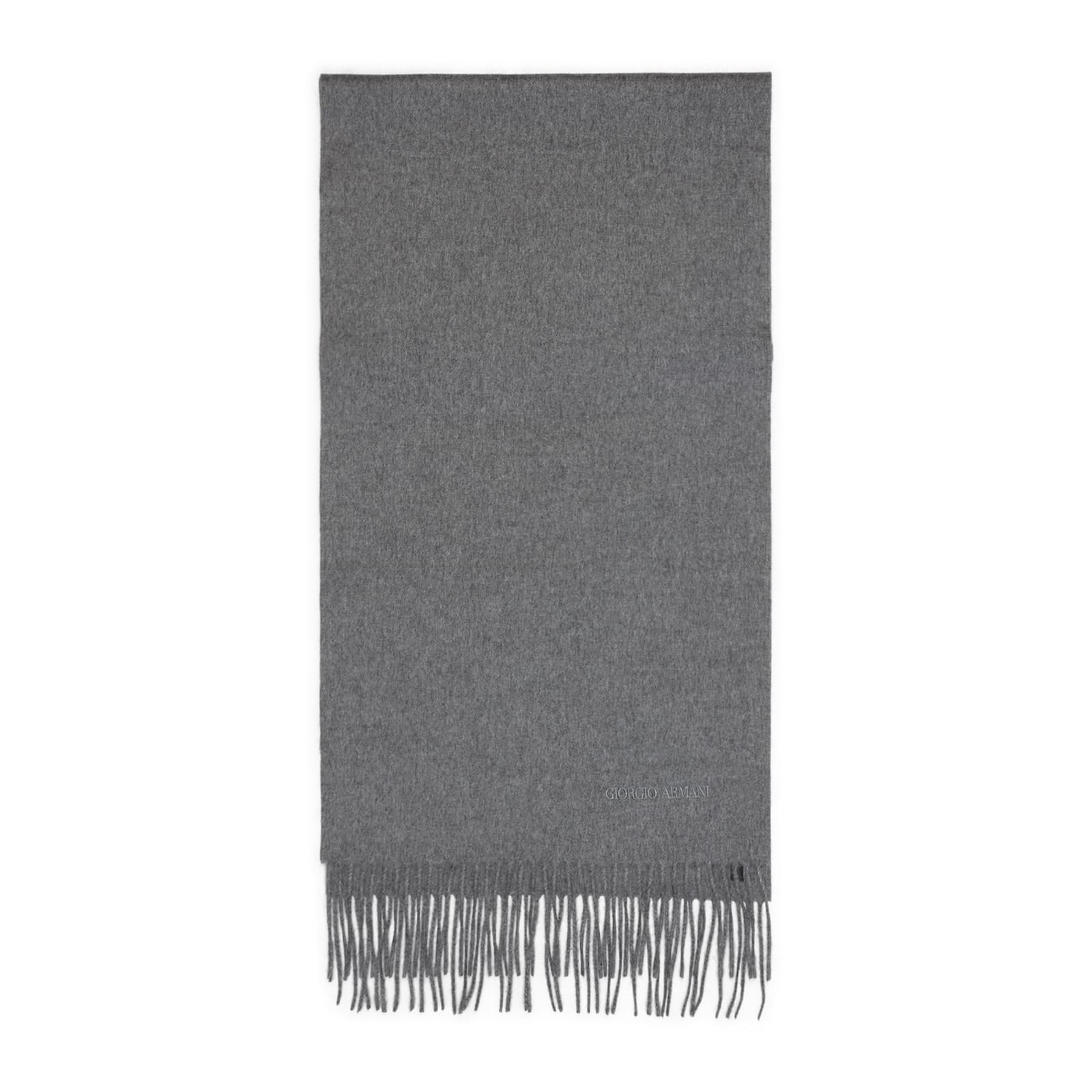 Giorgio Armani Luxe Grey Cashmere Fringed Scarf In Gray