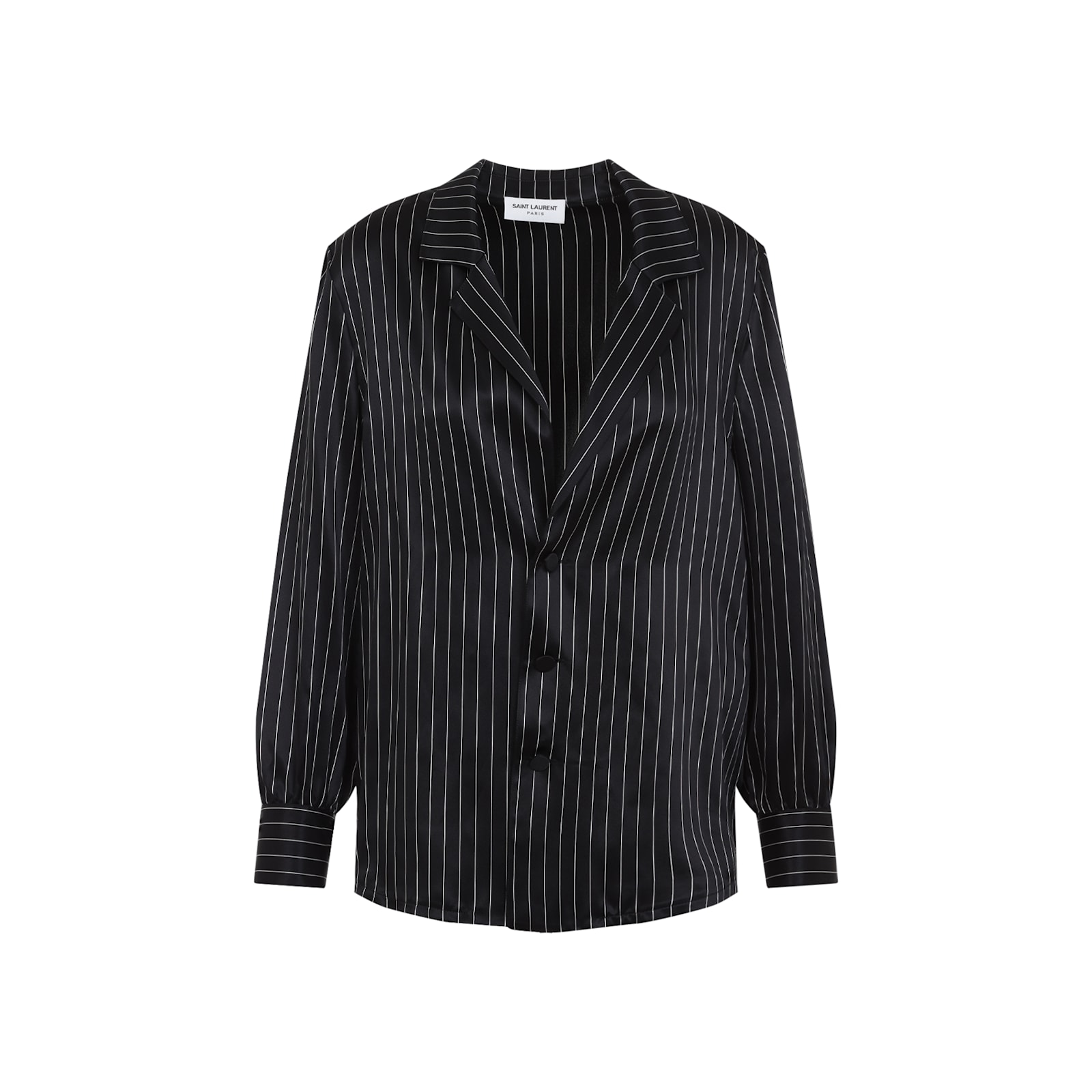 Saint Laurent Striped Silk Pajam Shirt In Noir Craie