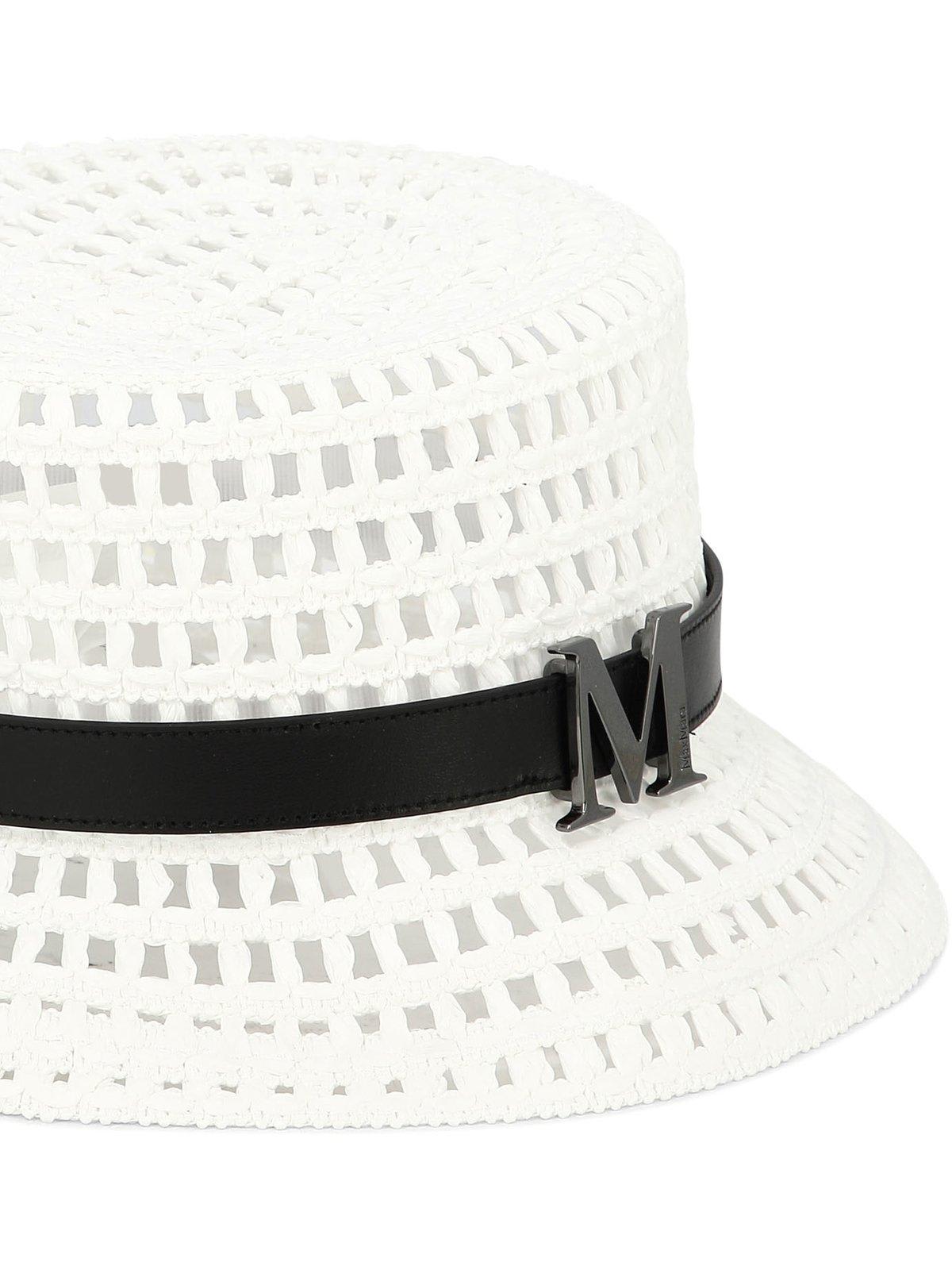 Shop Max Mara Logo Plaque Woven Bucket Hat In White