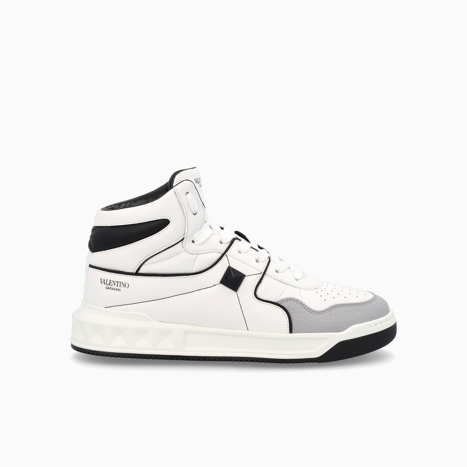 Valentino White And Black One Stud Mid-top Nappa Sneaker